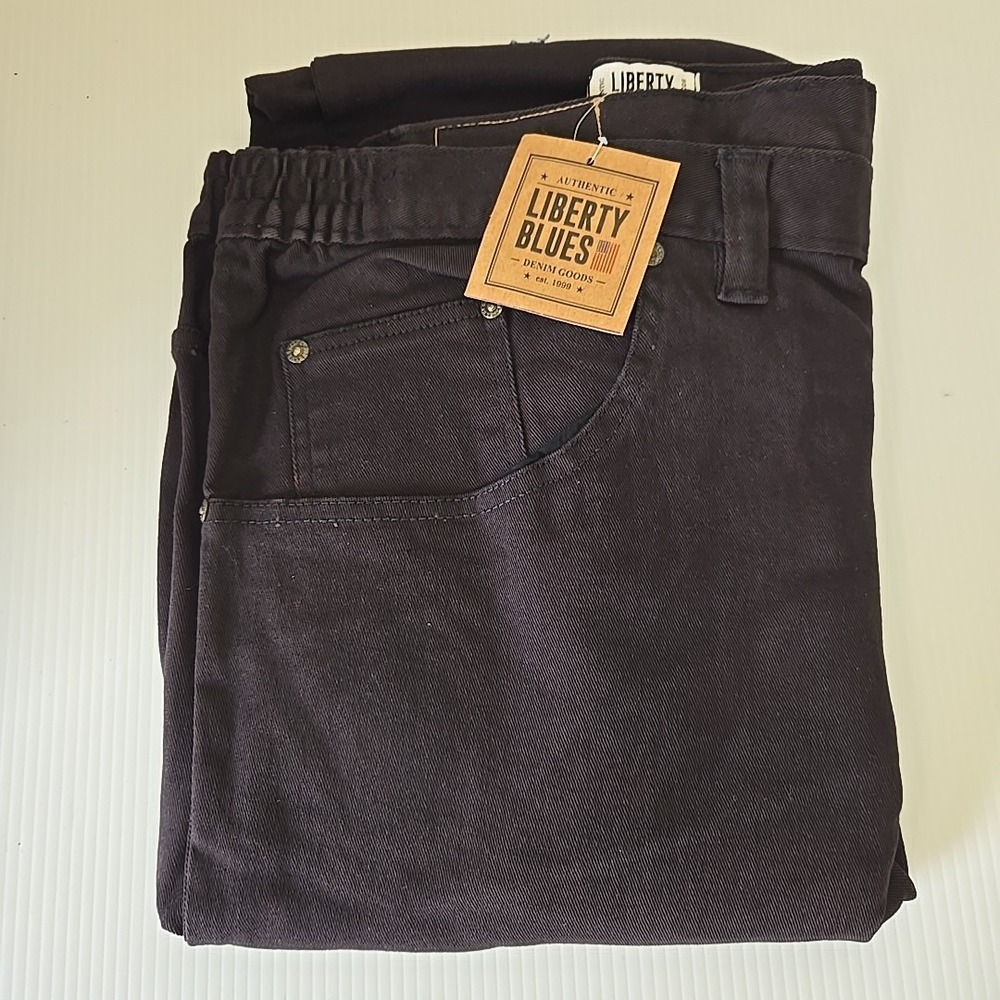 Liberty Blues Jeans Size 64x38 Wide Leg Side Elastic Black NWT